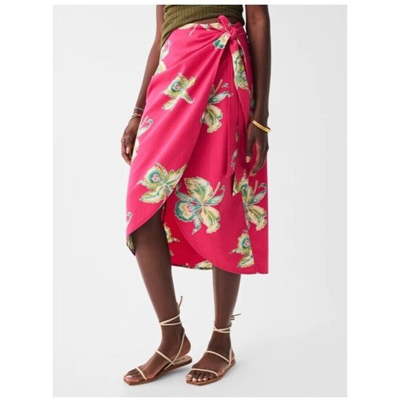 Faherty Size XL Pink Floral Seersucker Wrap Skirt Midi Pacifica Orchid NWT - Picture 1 of 13